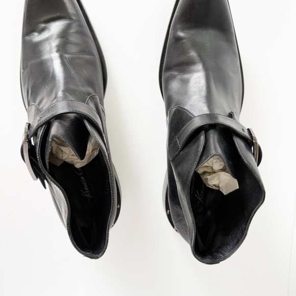 Vintage Kenneth Cole Monk Strap Studded Black Leather Ankle Boots Size 11.5 - Picture 3 of 11